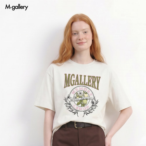 Mgallery 索罗娜凉感宽松男女复古植物柠檬印花短袖T26SST00018