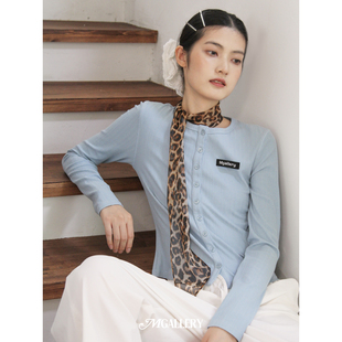 Mgallery修身弹力纯色学院纽扣开衫针织上衣长袖打底2025AWT0005