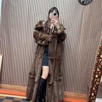 复古花瓣紫貂色獭兔毛皮草外套