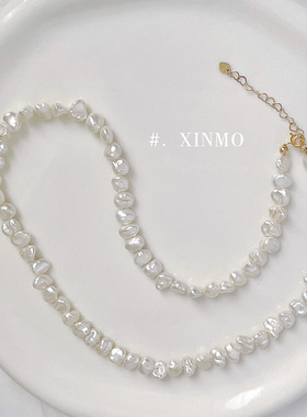 巴洛克碎银子珍珠项链 美国进口14k注金 小石头 油亮 ins风