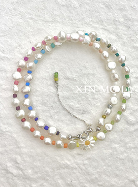 百元内饰品｜小雏菊蝶贝彩虹巴洛克异形珍珠项链 少女通勤日常