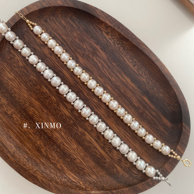 经典法式十字孔馒头珍珠手链 宫廷风 仙女 925 美国进口14k