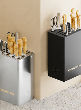 304不锈钢刀架置物架厨房台面壁挂抗菌刀具收纳架刀座沥水收纳架