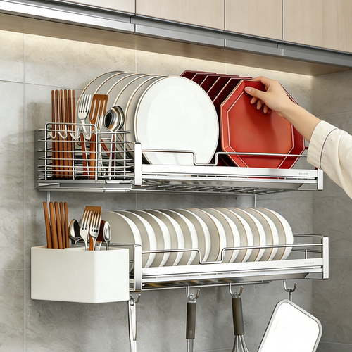 304不锈钢厨房壁挂碗碟收纳架