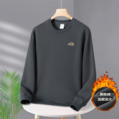 秋冬新款 加肥加大宽松休闲保暖绒衣 胖子长袖 圆领加绒卫衣男款 大码