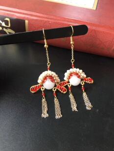 2024新款中国风复古民族风刀马旦脸谱珍珠流苏耳环女气质长款设计