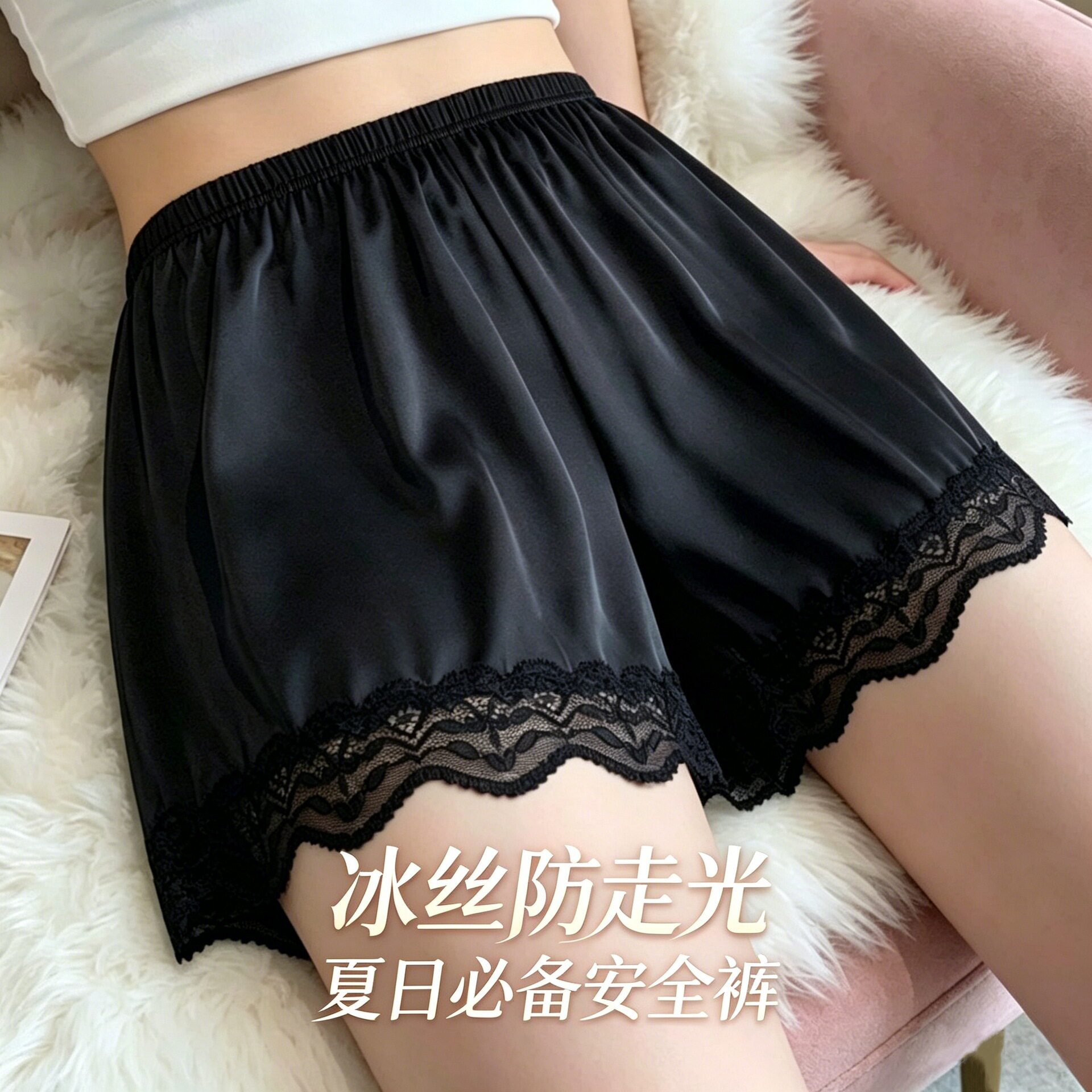 安全裤女夏防走光外穿薄款缎面宽松短裤蕾丝花边不卷边居家打底裤