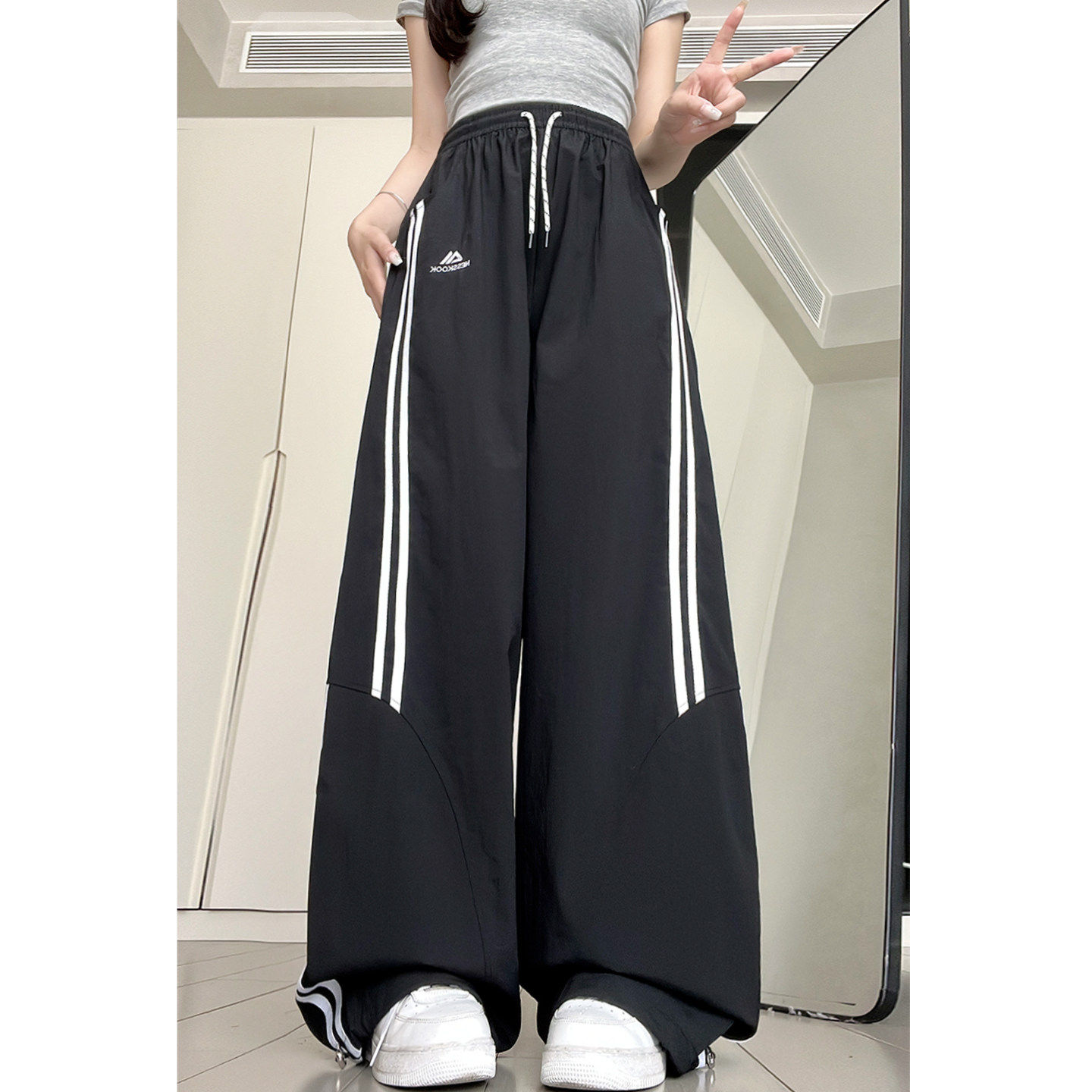 黑色条纹速干工装裤女