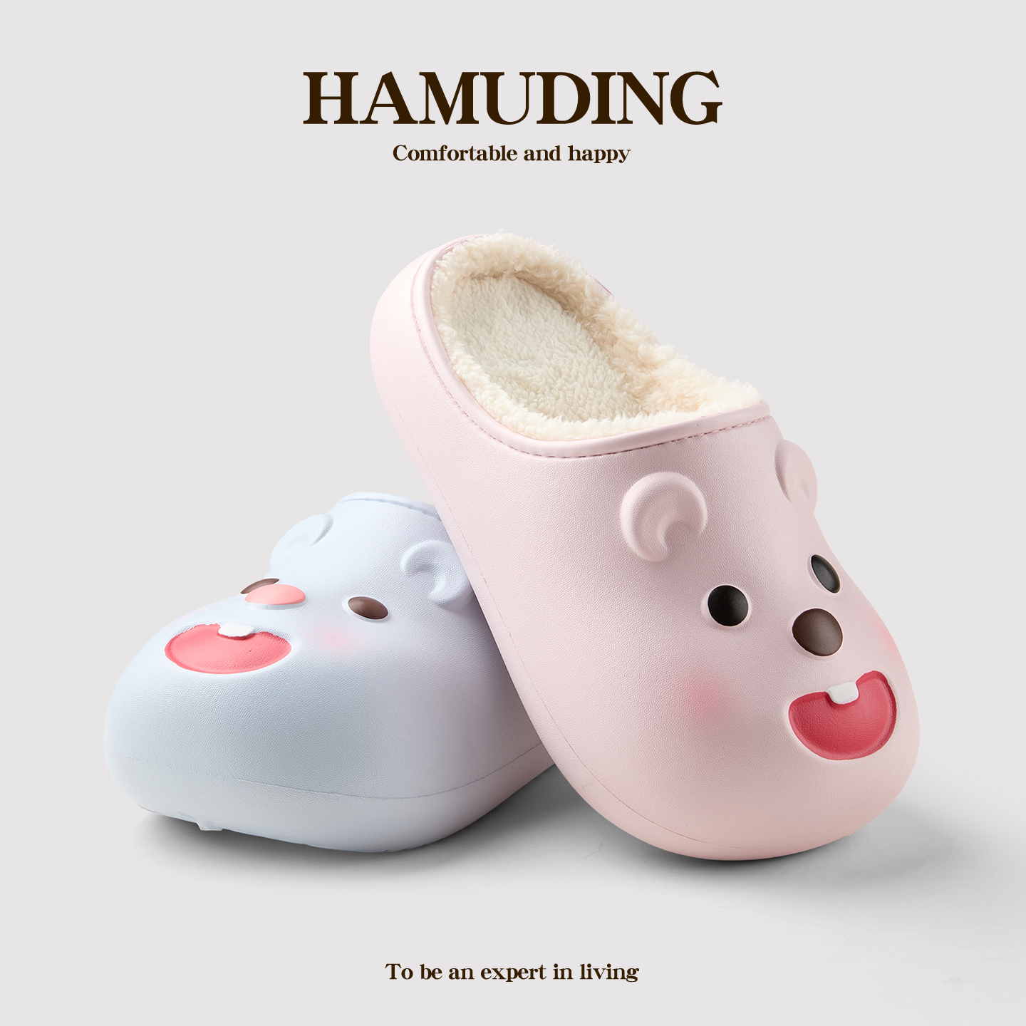 可爱防水棉拖鞋2025新款女冬季室内居家保暖防滑少女心舒适毛毛鞋