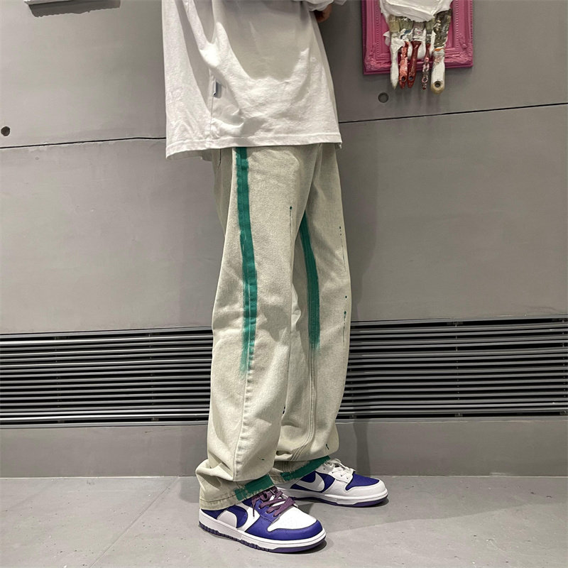 2025春季新款喷漆泼墨宽松直筒牛仔裤805-D19-P55控68,男装牛仔裤,星座809B（原星座805）