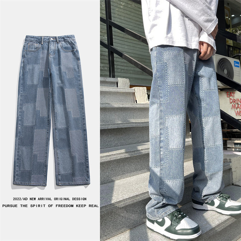 2025春季新款宽松直筒提花工艺牛仔裤805-D27-P55控68,男装牛仔裤,星座809B（原星座805）