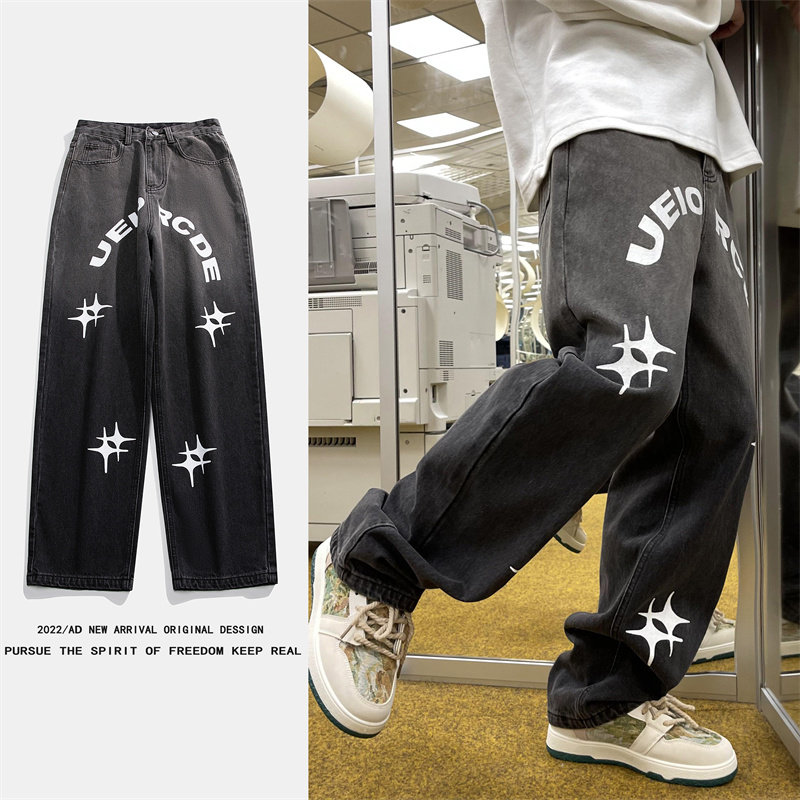 2025春季渐变印花宽松直筒牛仔裤805-D21-P55控68，男装牛仔裤，星座809B（原星座805）