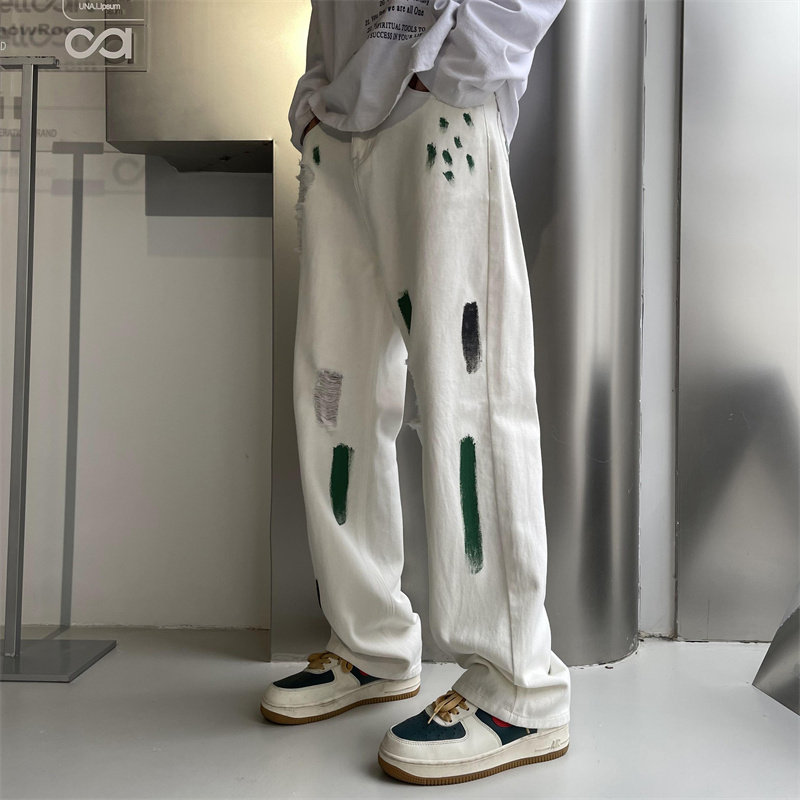 2025春季新款！宽松直筒喷漆牛仔裤805-D22-P60控78,男装牛仔裤,星座809B（原星座805）