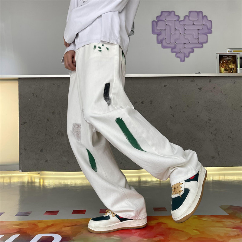2025春季新款！宽松直筒喷漆牛仔裤805-D22-P60控78,男装牛仔裤,星座809B（原星座805）