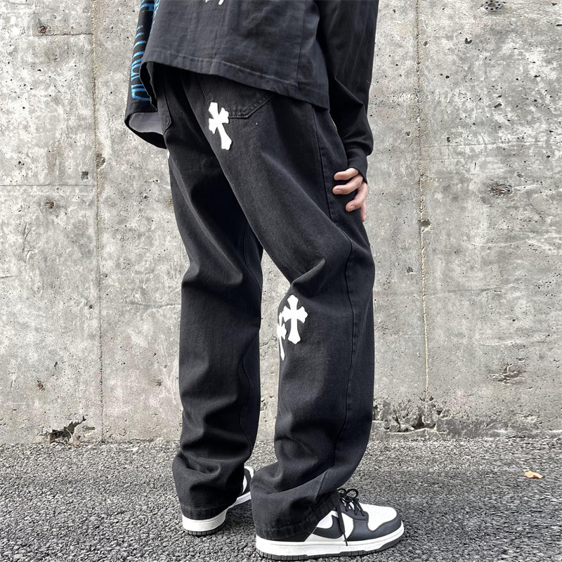 2025春季新款宽松直筒十字架中性牛仔裤XZ805-AE35-P55控68,男装牛仔裤,星座809B（原星座805）