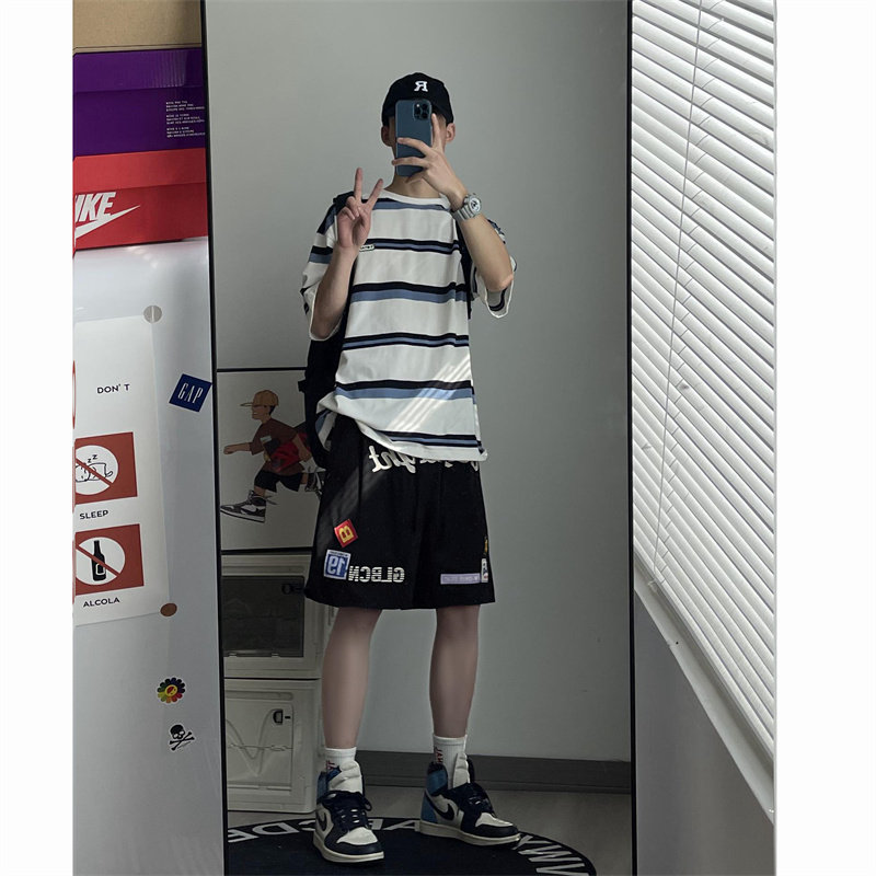 2025夏季新款！宽松阔腿刺绣五分短裤809B-DK03-P45控58,男装牛仔裤,星座809B（原星座805）