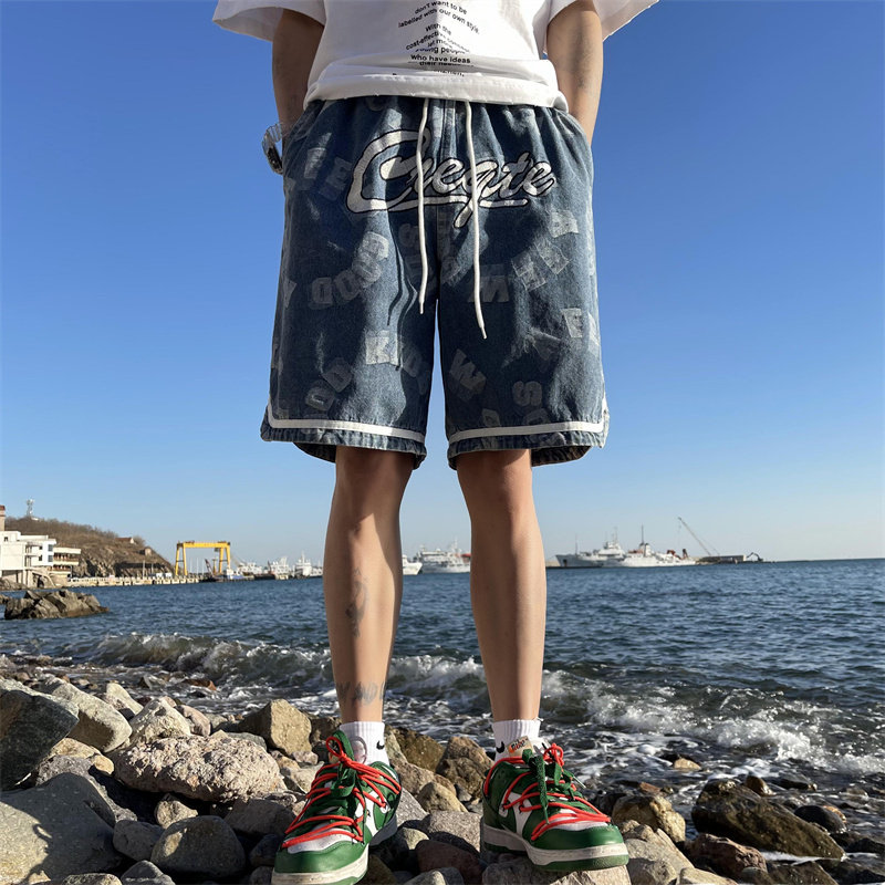 2025夏季新款！宽松直筒刺绣五分牛仔短裤809B-DK09-P45控58,男装牛仔裤,星座809B（原星座805）