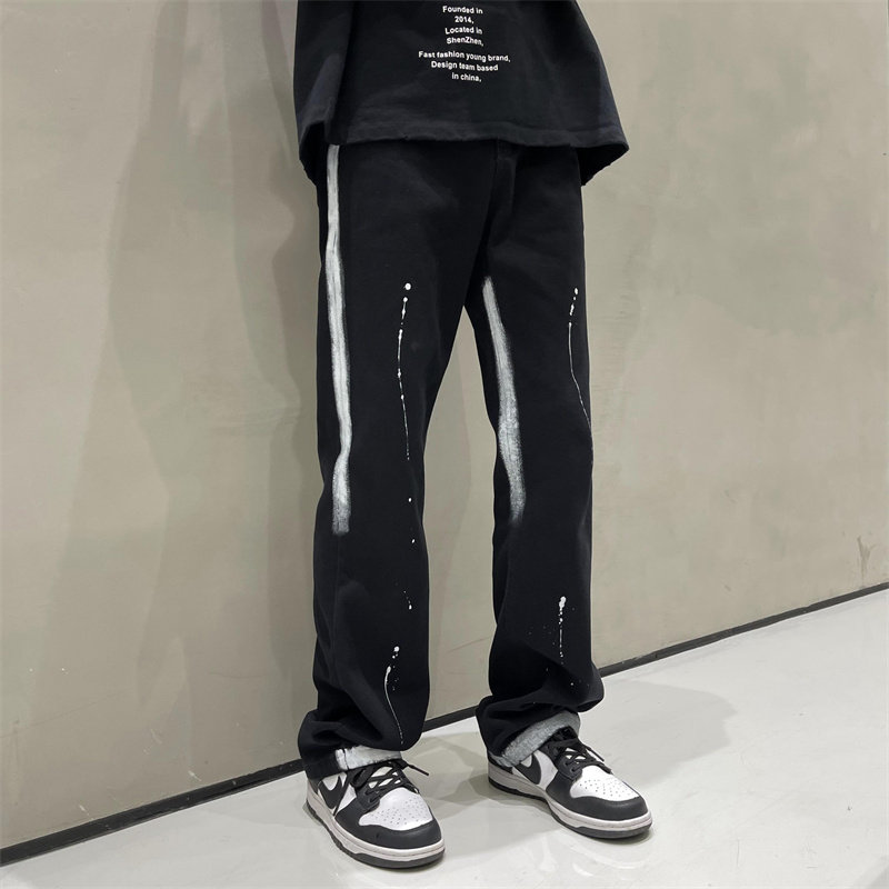 2025春季新款喷漆泼墨宽松直筒牛仔裤805-D19-P55控68,男装牛仔裤,星座809B（原星座805）