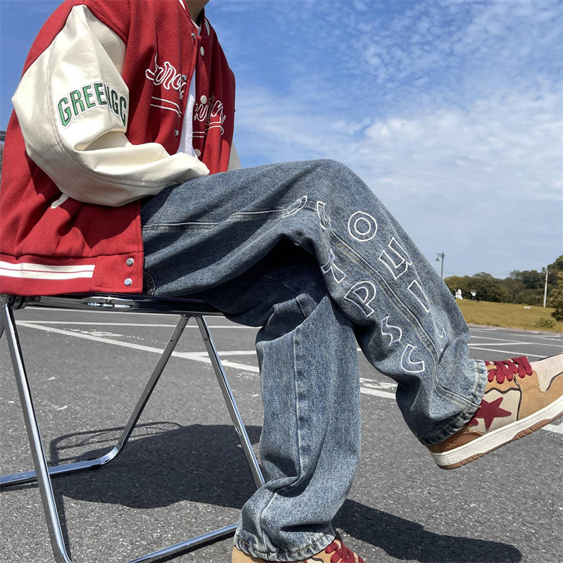 2025秋季新款！宽松阔腿牛仔裤刺绣裤子805-KZ98-P55控68，男装牛仔裤，星座809B（原星座805）