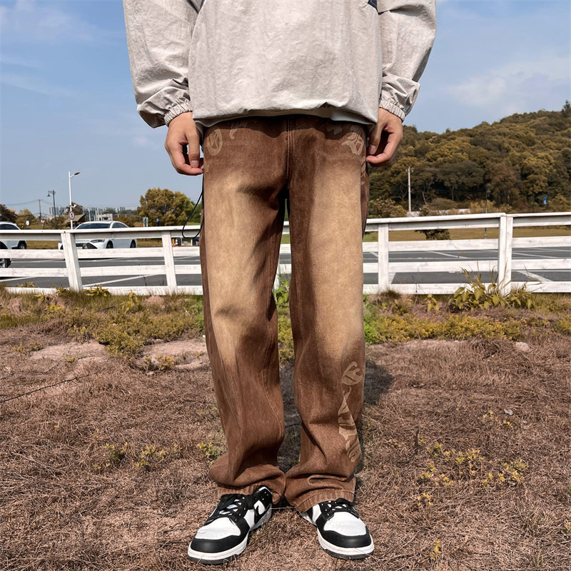 秋季新款！宽松直筒牛仔裤高街刺绣长裤805-KZ82-P55控68,男装牛仔裤,星座809B（原星座805）