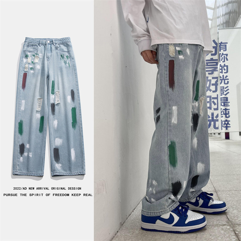 2025春季新款！宽松直筒喷漆牛仔裤805-D22-P60控78,男装牛仔裤,星座809B（原星座805）