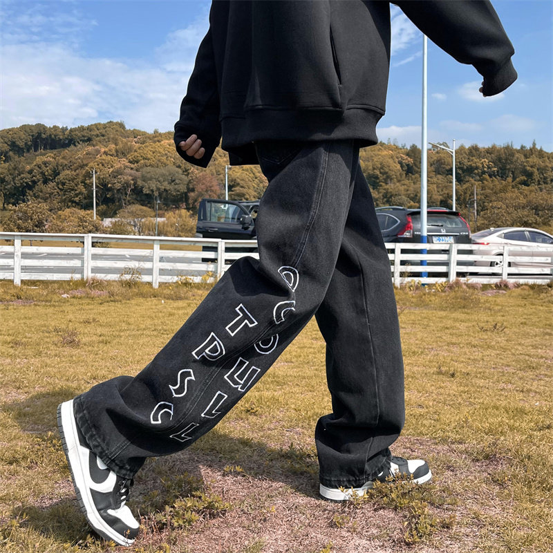 2025秋季新款！宽松阔腿牛仔裤刺绣裤子805-KZ98-P55控68,男装牛仔裤,星座809B（原星座805）