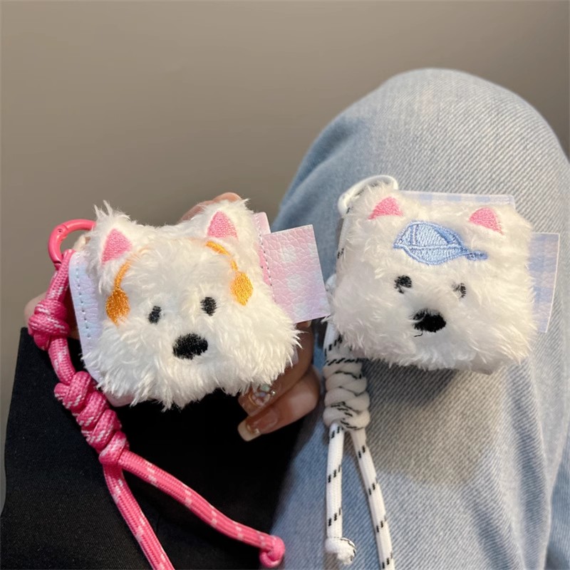 可爱皮质毛绒西高地狗狗适用华为freebuds4e保护套Freebudspro2耳机壳clip蓝牙6i壳