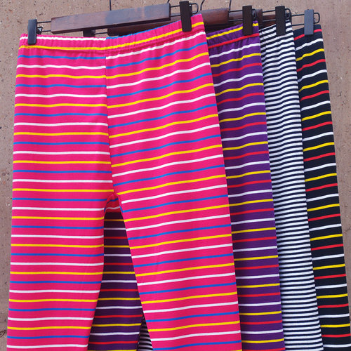 女士条纹莱卡纯棉棉中老年打底裤