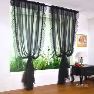 法温馨浪漫卧室婚房飘窗酒红色黑色蕾丝双层花边网纱成品纱帘定制