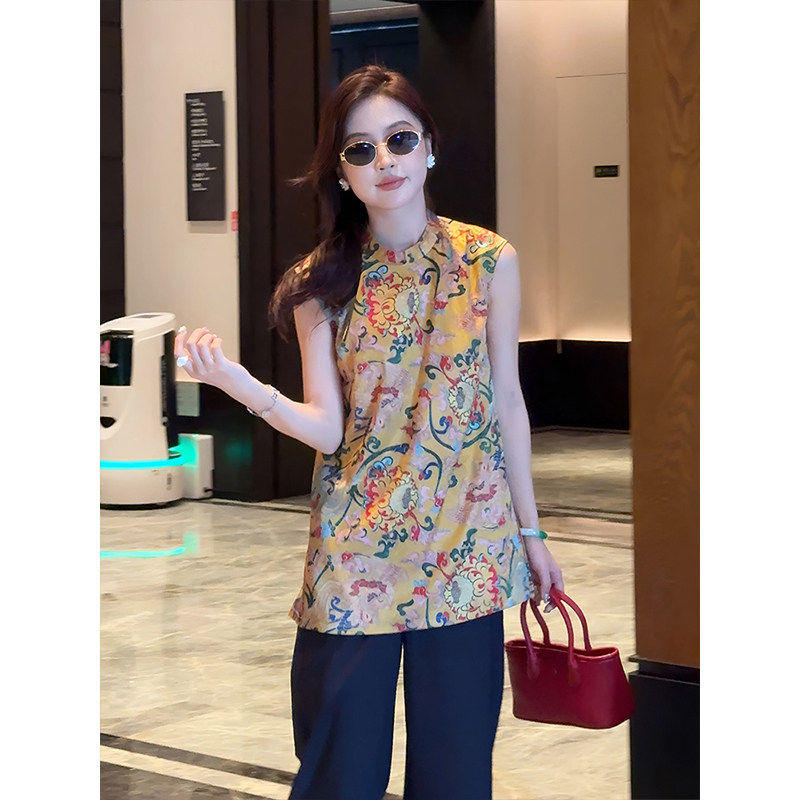 年轻版香云纱上衣女夏季提花背心