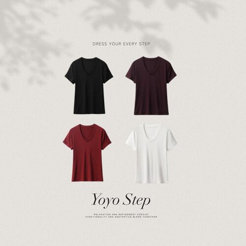 YOYO STEP【夏威夷】天丝醋酸羊毛 U领短袖T恤
