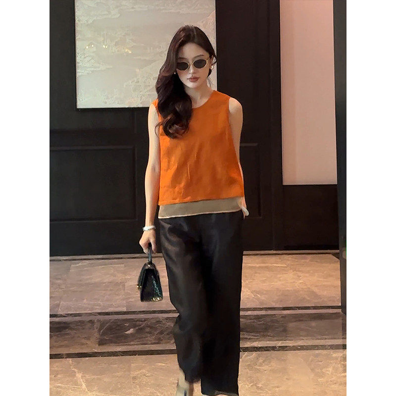 亚麻无袖衬衫女夏季坎肩内搭上衣