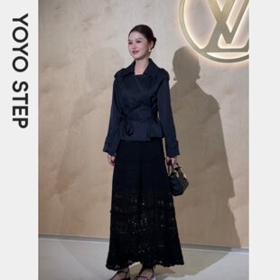 YOYO STEP[温布尔顿]藏青色翻领风衣女2026新款春夏短款收腰外套
