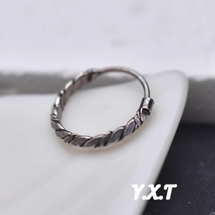 925纯银耳扣圈耳环麻花纯银开口复古个性简约手工男女细做旧罗马