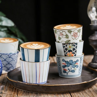 咖啡杯日式陶瓷餐具直口杯拉花咖啡杯猪口杯澳白家用卡布奇诺杯子