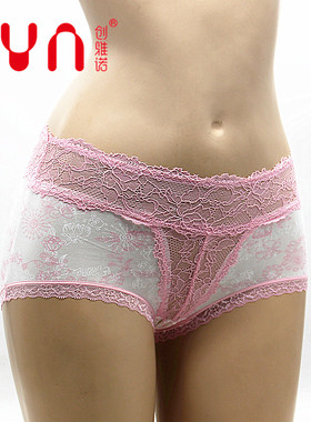 创雅诺65019 女士莫代尔棉镂空蕾丝无痕小平角裤内裤青年短裤潮裤