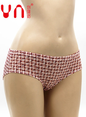 创雅诺 63055女士印花棉格子平角裤内裤舒适时尚青年吸汗潮裤短裤