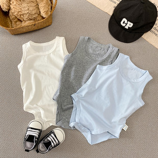 新生婴儿夏装 背心连体衣潮 无袖 可爱包屁哈衣爬服男女宝宝纯色薄款