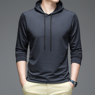纯色运动帽衫春秋男士长袖t恤打底衫薄冰丝衣服休闲健身瑜伽体恤