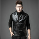 皮衣夹克 斜拉链外套休闲男装 皮马甲秋冬加绒男士 背心翻领男生时尚