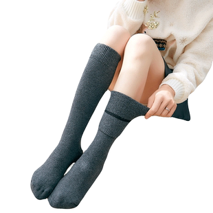 黑色袜子女中筒袜秋冬天加厚毛圈半截及膝袜中长款到膝盖的小腿袜