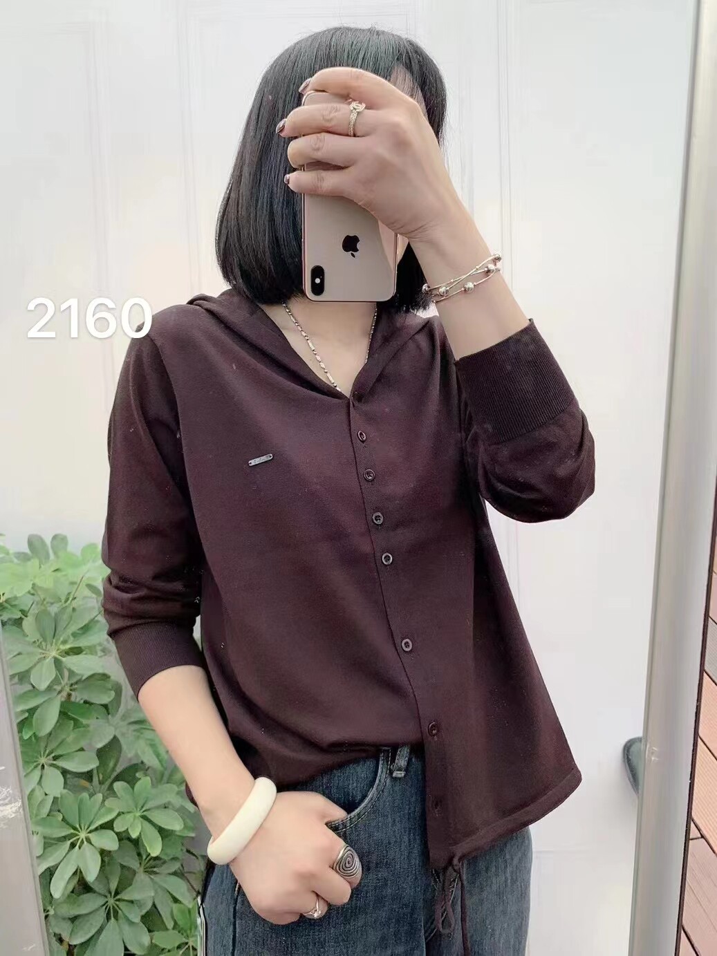 享永子新2160连帽针织衫薄款开衫休闲女上衣 宽松外套妈妈装帽衫