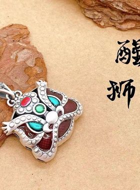 镀银99复古饰品男女吊坠低温烤蓝醒狮中国风个性小众简约项链挂件