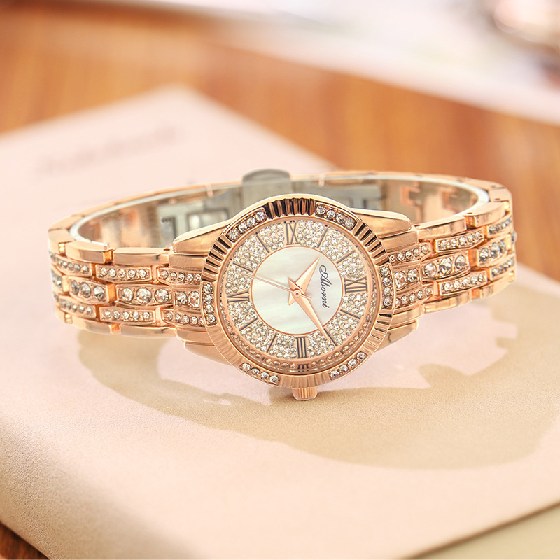亚铂尼女士手表满天星镶钻闪耀石英女表气质防水钢带直播爆款女表