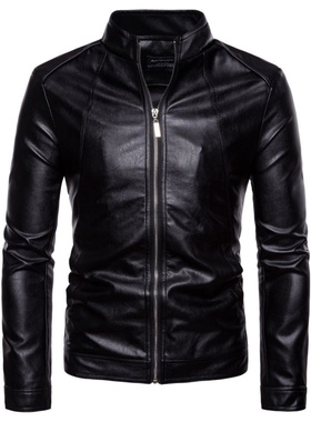 秋季新款外贸精品立领型男机车皮衣水洗PU皮夹克外套 B041