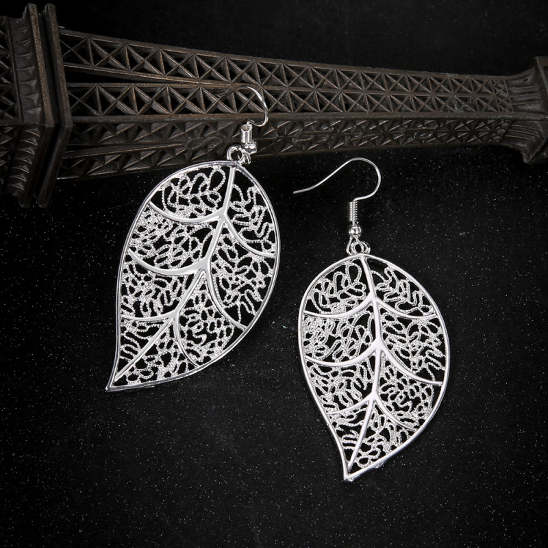 欧美时尚精致树叶镀银镂空耳坠个性耳环耳扣可爱耳圈礼物女