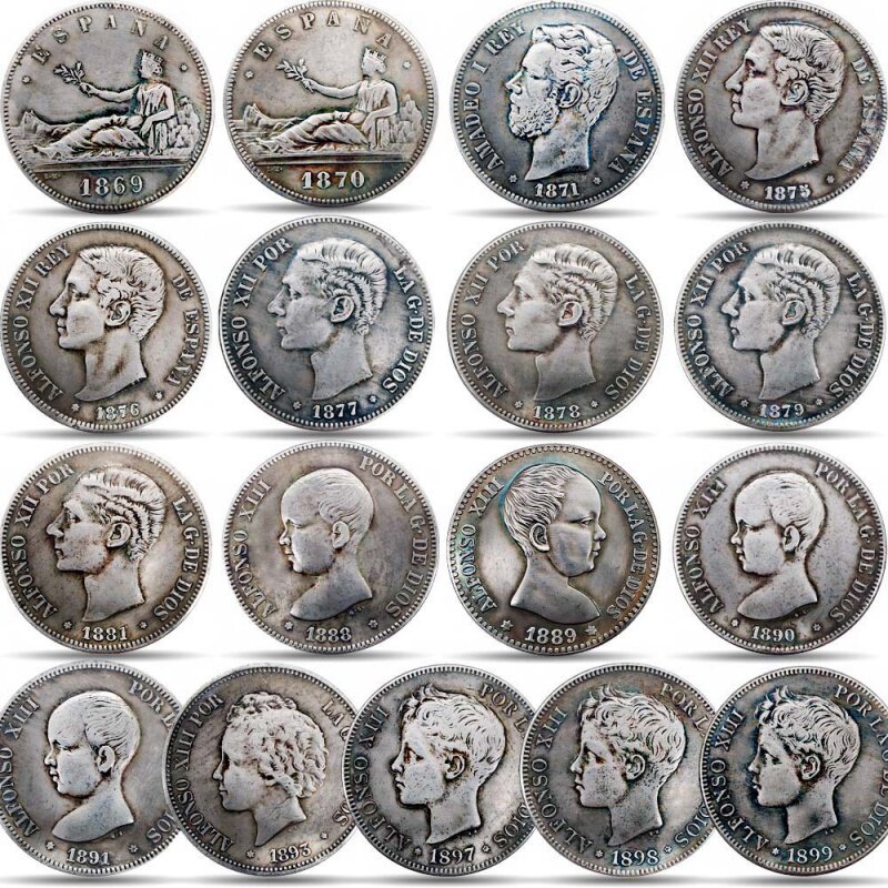 外国银元38毫米西班牙阿方索双柱硬币西班牙5比索仿古银元