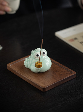 招财金蟾线香炉陶瓷家用室内香插香座可爱茶台桌面香薰炉摆件香器