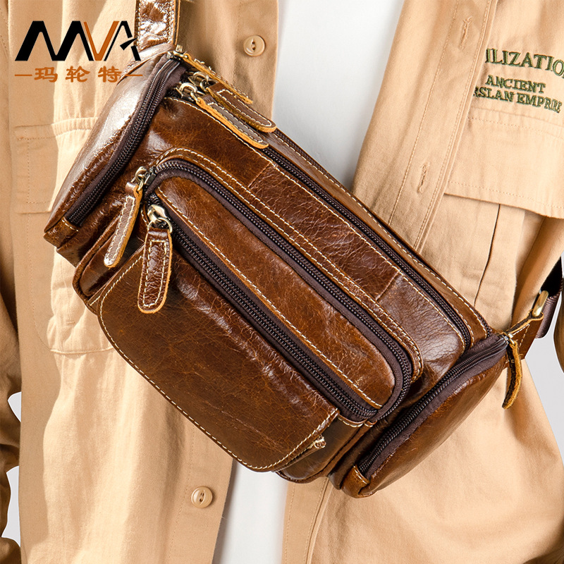 玛轮特新款收银腰包真皮牛皮穿皮带手机腰包男士手机包跨境