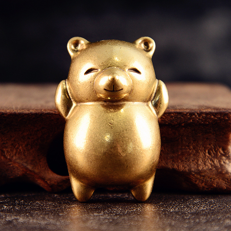 黄铜卡通熊摆件家居饰品办公桌面茶宠镇纸装饰品铜熊摆件